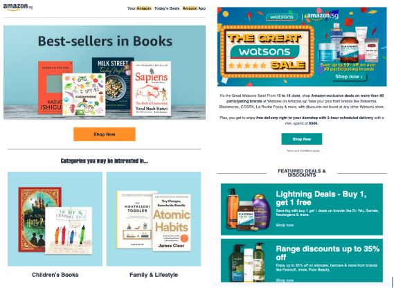 Amazon often sends personalized emails highlighting deals that match customer preferences, making them feel valued as individuals.